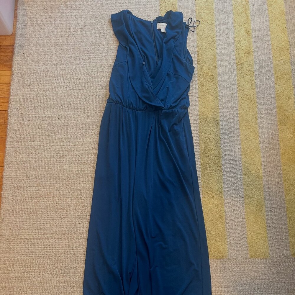 Jessica Simpson Teal Blue Wide Leg V Neck Jumpsuit with Collar